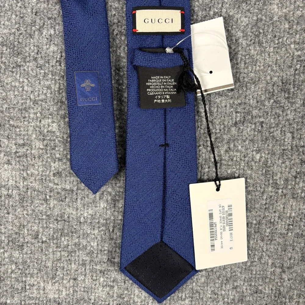 Gucci UFO Space 7.0 Blue Tie Wool Silk NWT